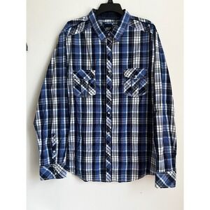 Various Artists XXL Plaid Long Sleeve Pearl Snap‎ Shirt Blue White Red